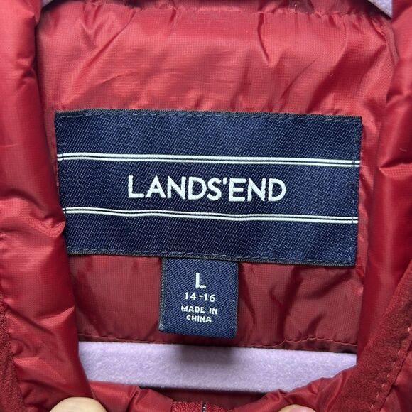 Lands' End Red Quilted Puffer Jacket Coat Women’s Size Large Primaloft Full Zip - Picture 2 of 8